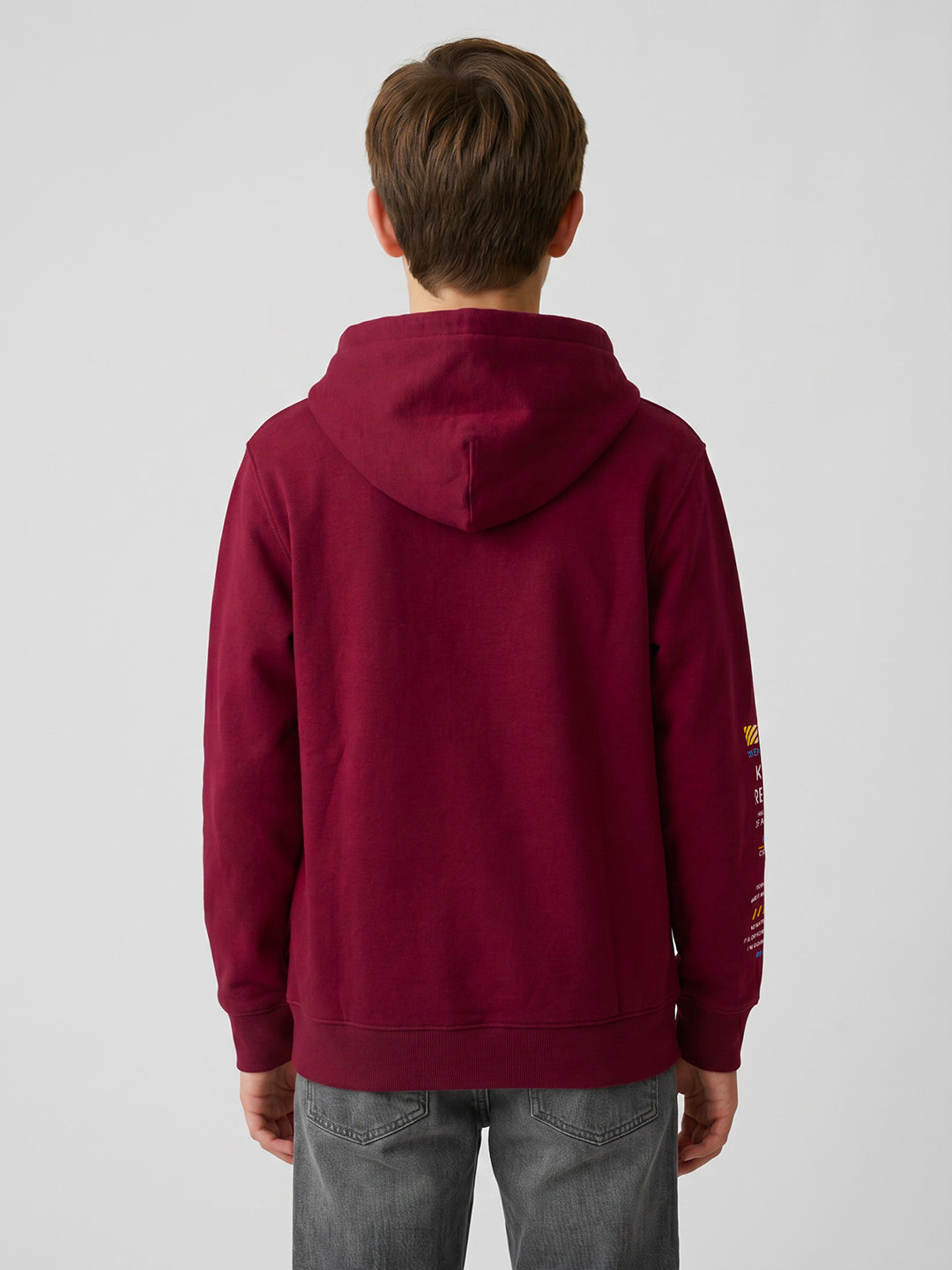 Boys Maroon Printed Hooded Full Sleeve Sweatshirt
