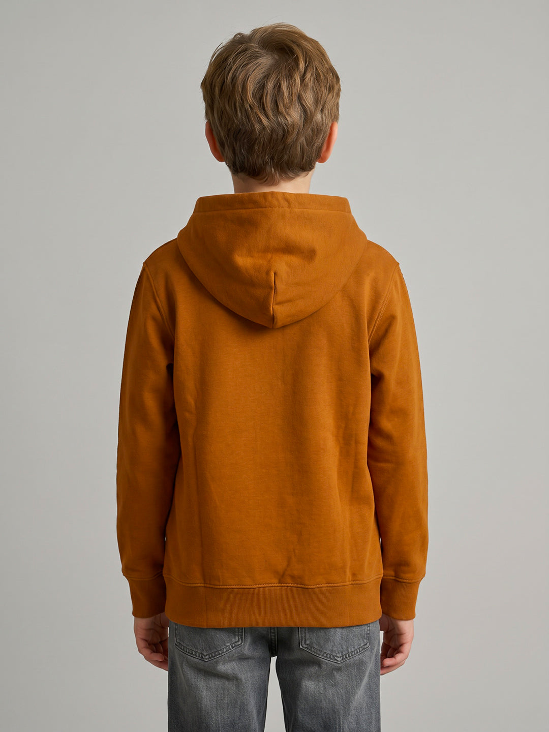 Boys Rust Printed Hooded Full Sleeve Sweatshirt