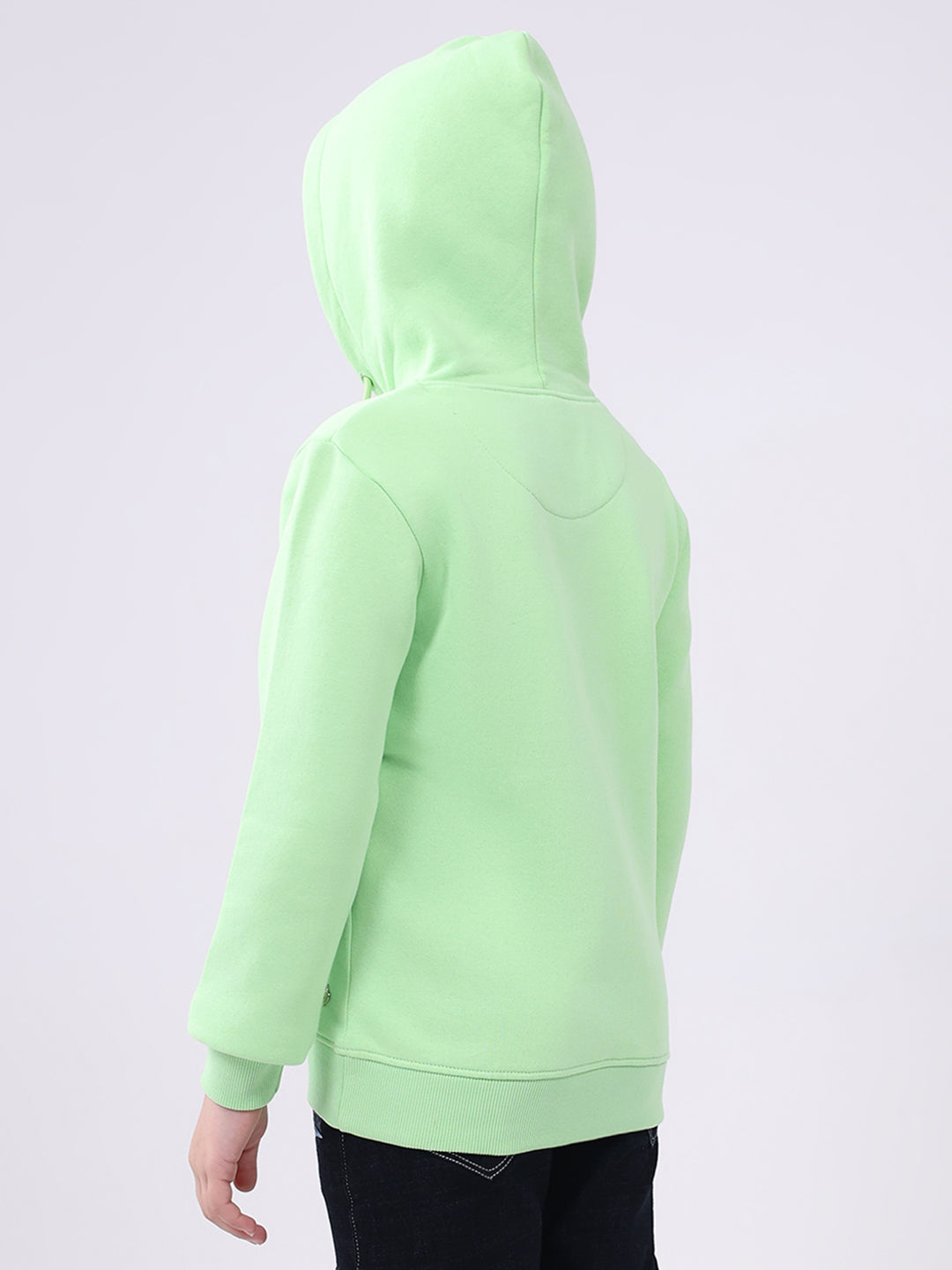 Girls Green Printed Hooded Full Sleeve Sweatshirt