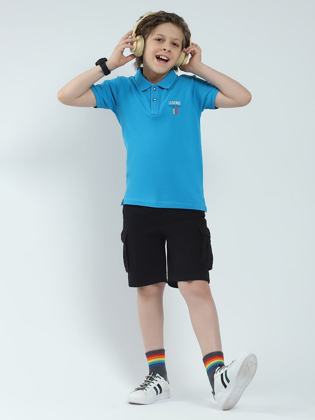 Boys Blue Solid Collar Half Sleeve T-Shirt