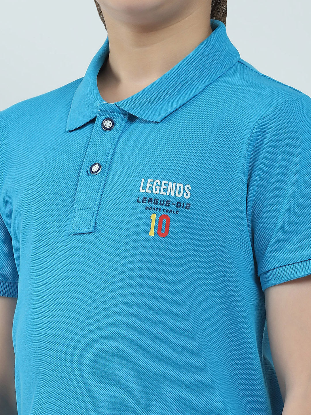 Boys Blue Solid Collar Half Sleeve T-Shirt