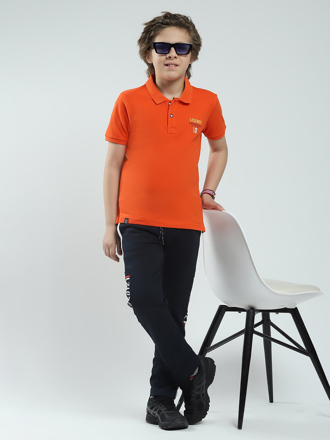Boys Orange Solid Collar Half Sleeve T-Shirt