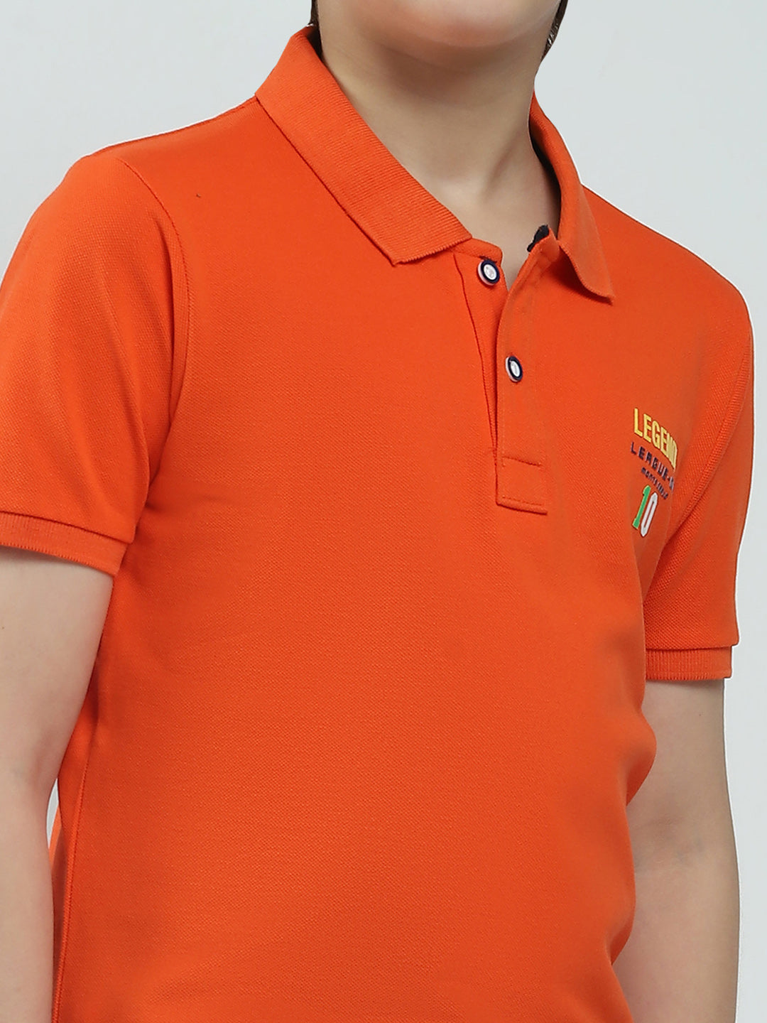 Boys Orange Solid Collar Half Sleeve T-Shirt