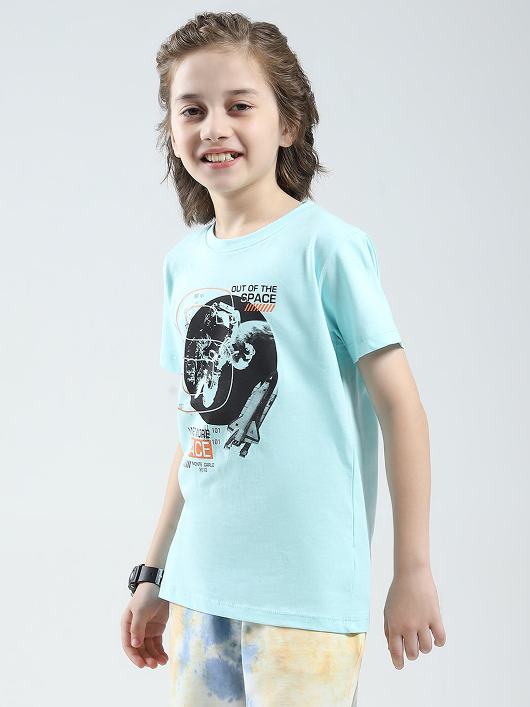 Boys White & Blue Printed Round Neck Half Sleeve T-Shirt (Pack of 2)