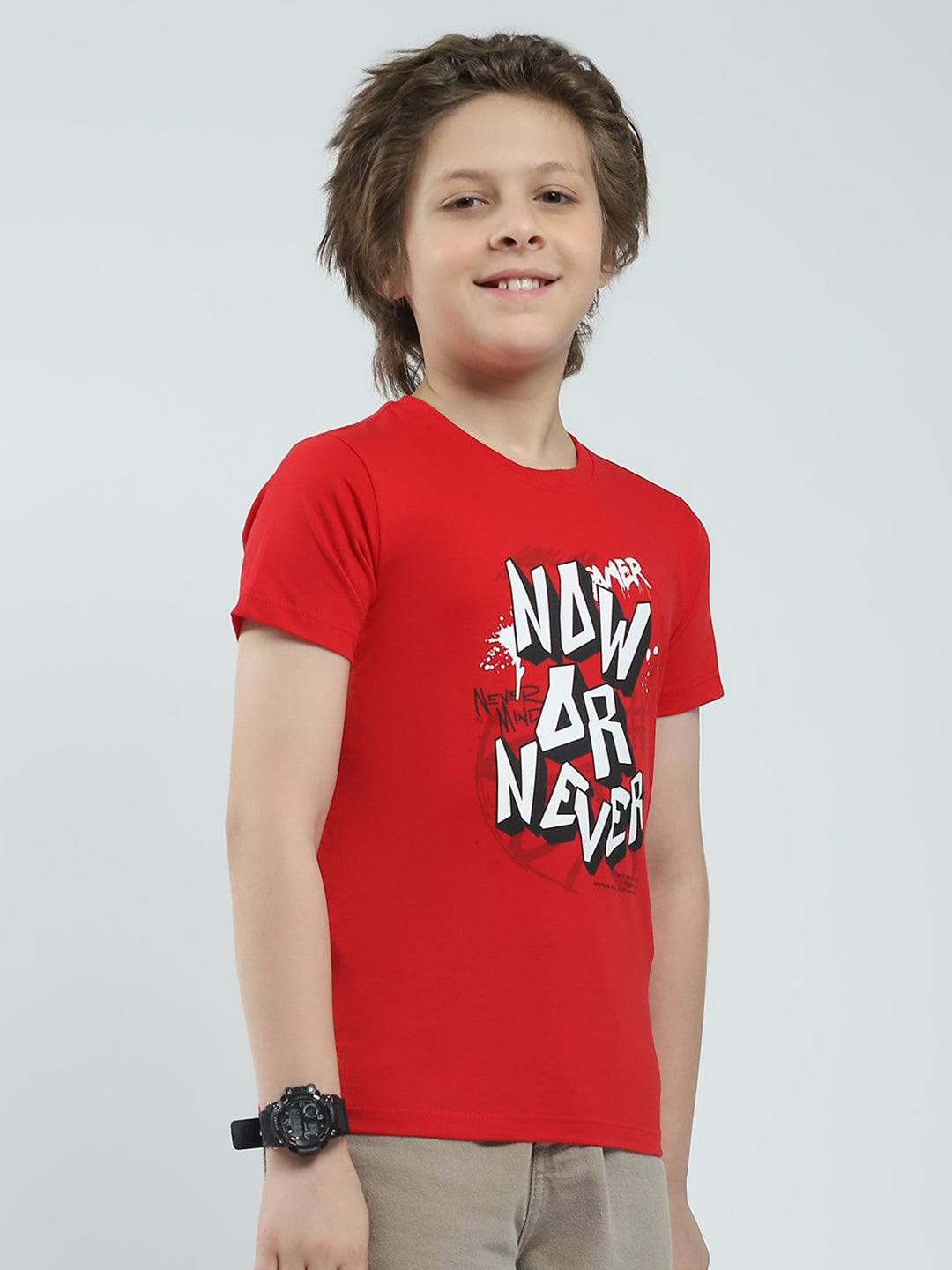 Boys Red & Off White Printed Round Neck Half Sleeve T-Shirt (Pack of 2)