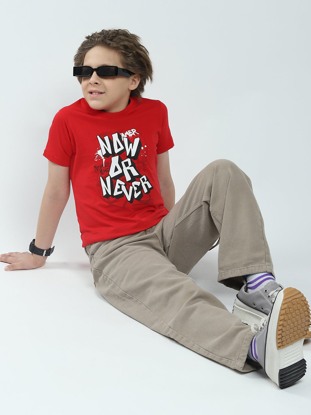 Boys Red & Off White Printed Round Neck Half Sleeve T-Shirt (Pack of 2)