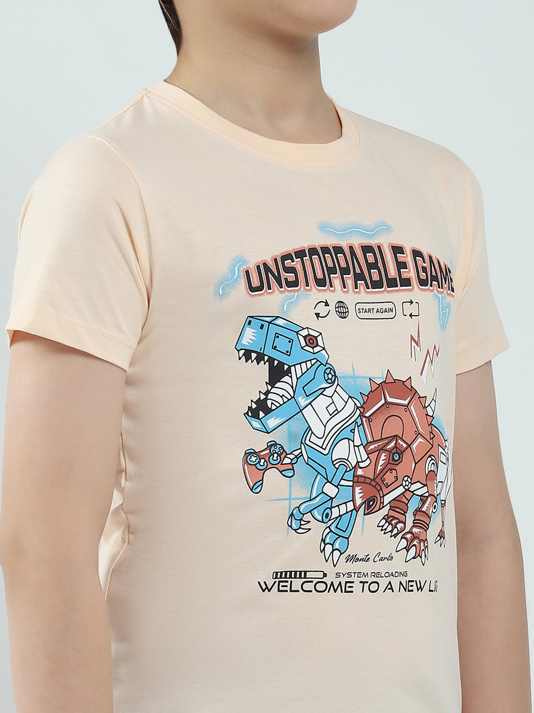 Boys Green & Peach Printed Round Neck Half Sleeve T-Shirt (Pack of 2)