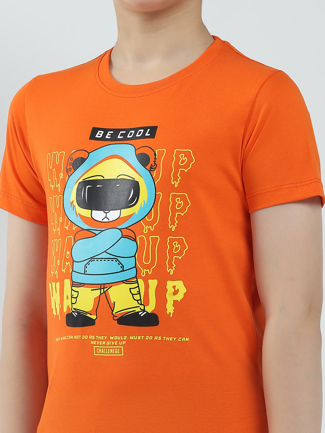 Boys Blue & Orange Printed Round Neck Half Sleeve T-Shirt (Pack of 2)