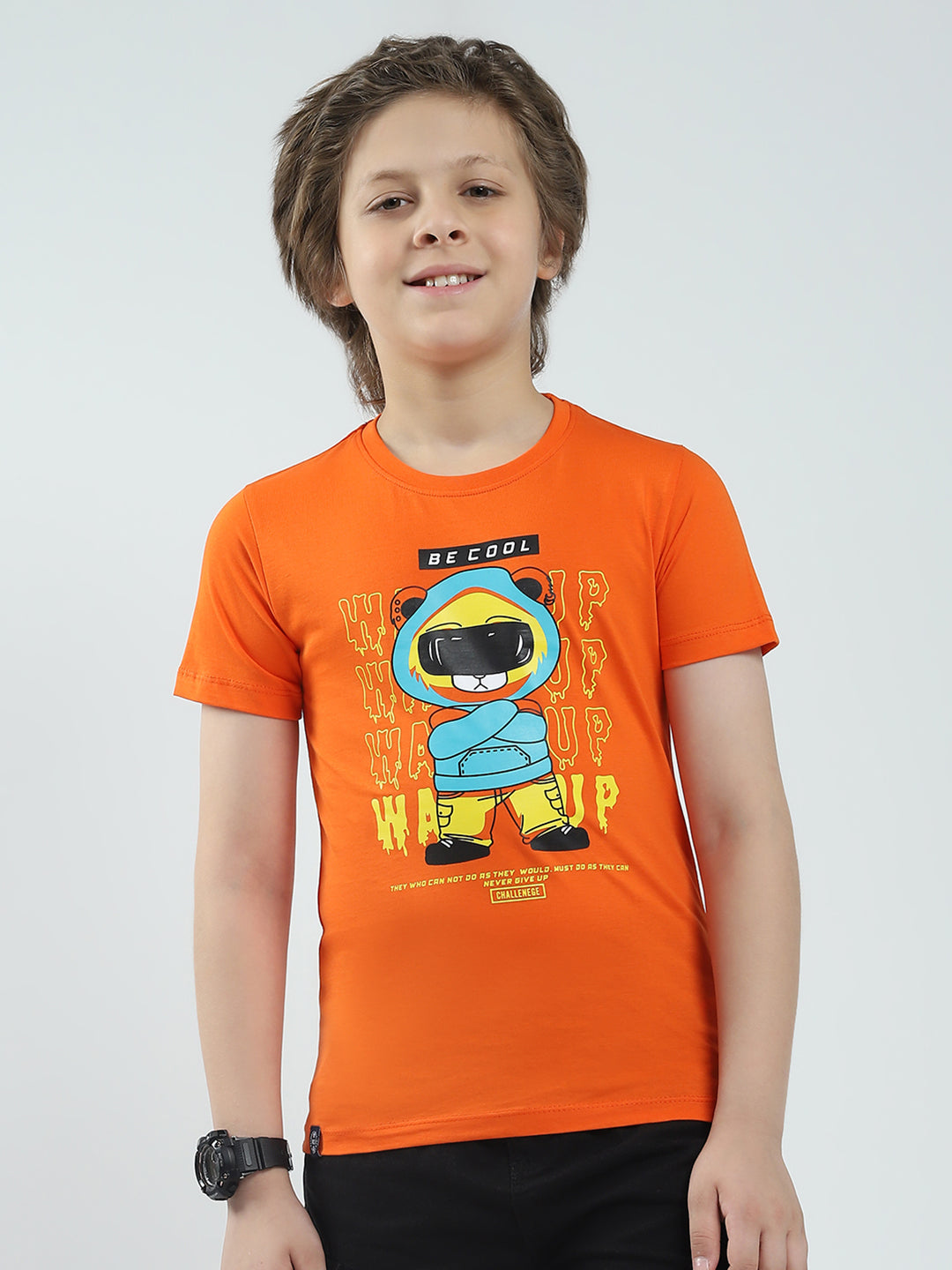 Boys Blue & Orange Printed Round Neck Half Sleeve T-Shirt (Pack of 2)