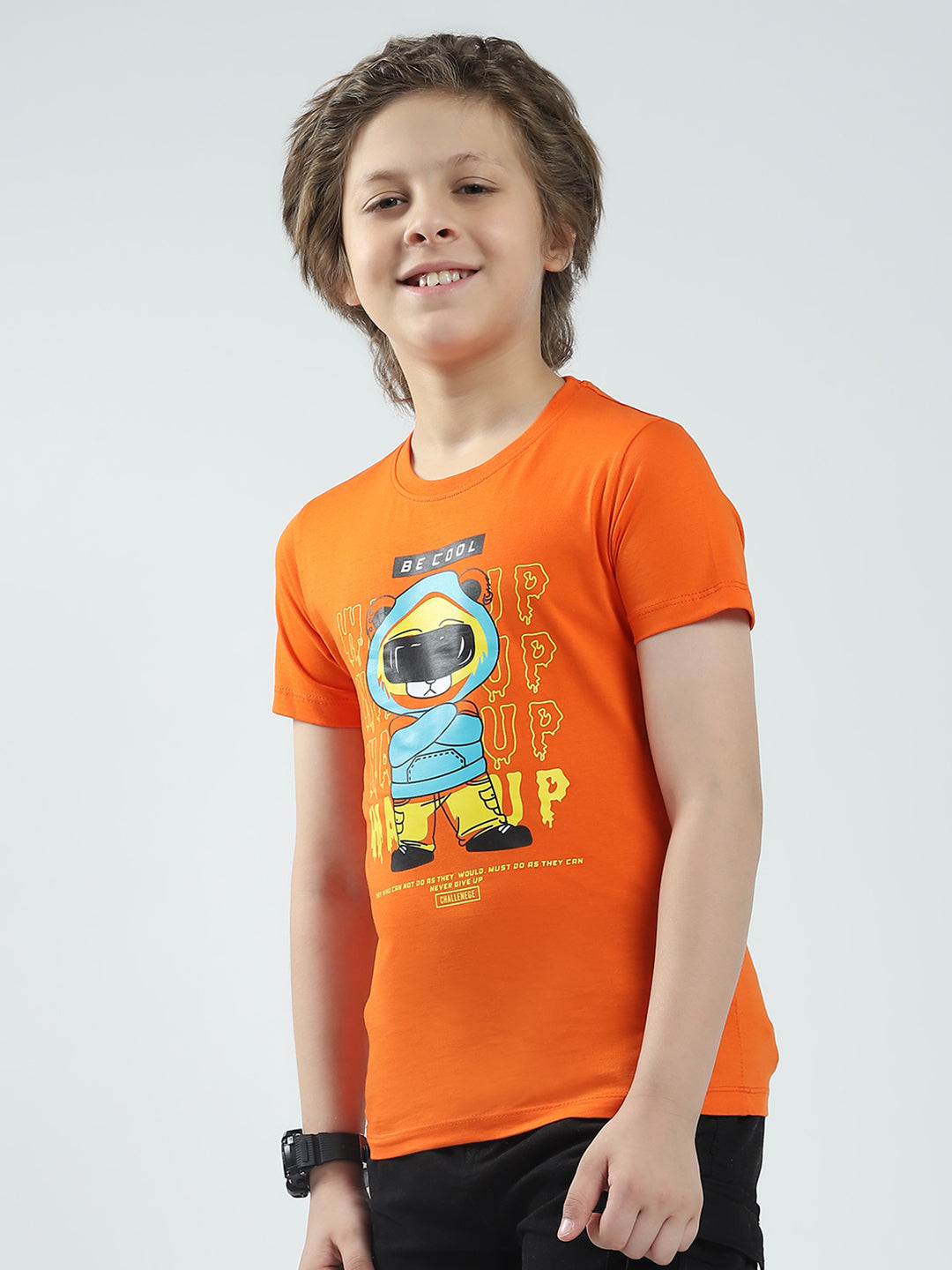 Boys Blue & Orange Printed Round Neck Half Sleeve T-Shirt (Pack of 2)