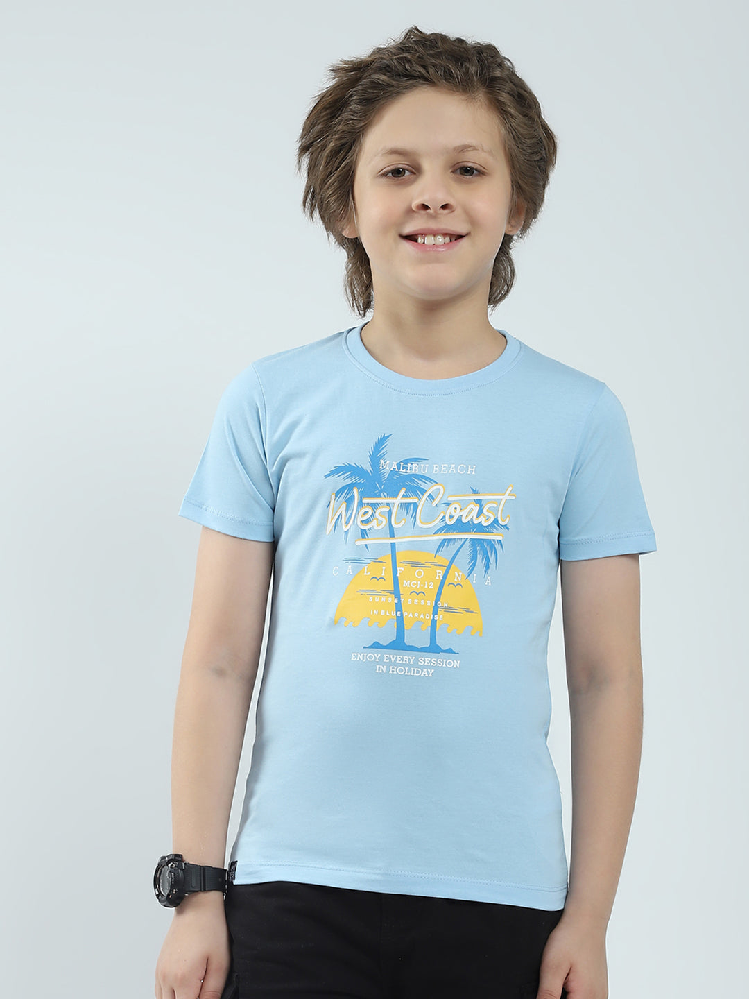 Boys Blue & Orange Printed Round Neck Half Sleeve T-Shirt (Pack of 2)