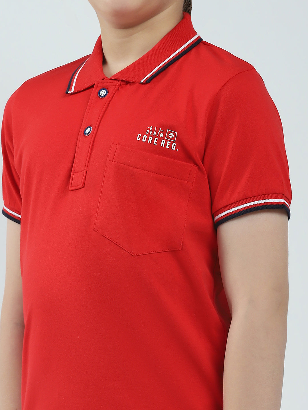 Boys Red Solid Collar Half Sleeve T-Shirt