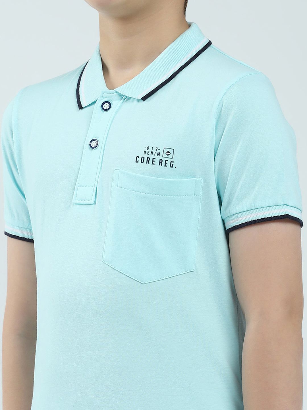 Boys Blue Solid Collar Half Sleeve T-Shirt