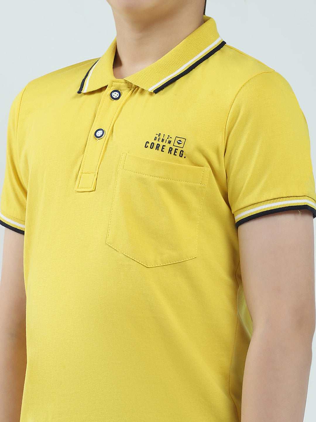 Boys Mustard Solid Collar Half Sleeve T-Shirt