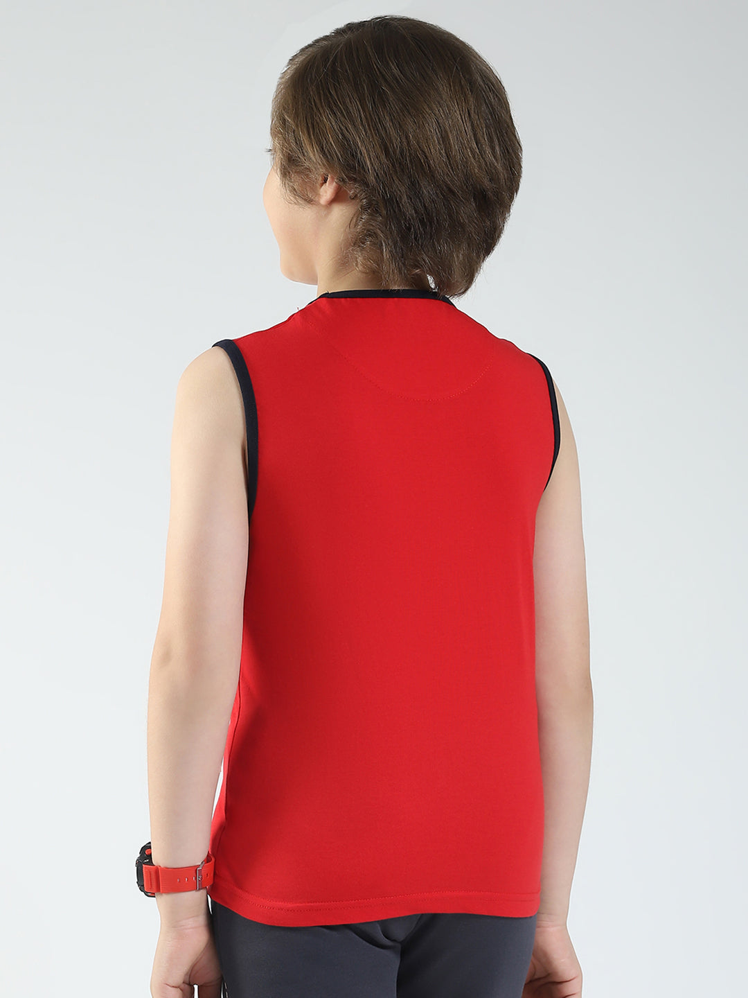 Boys Red & Off White Printed Round Neck Sleeveless T-Shirt (Pack of 2)