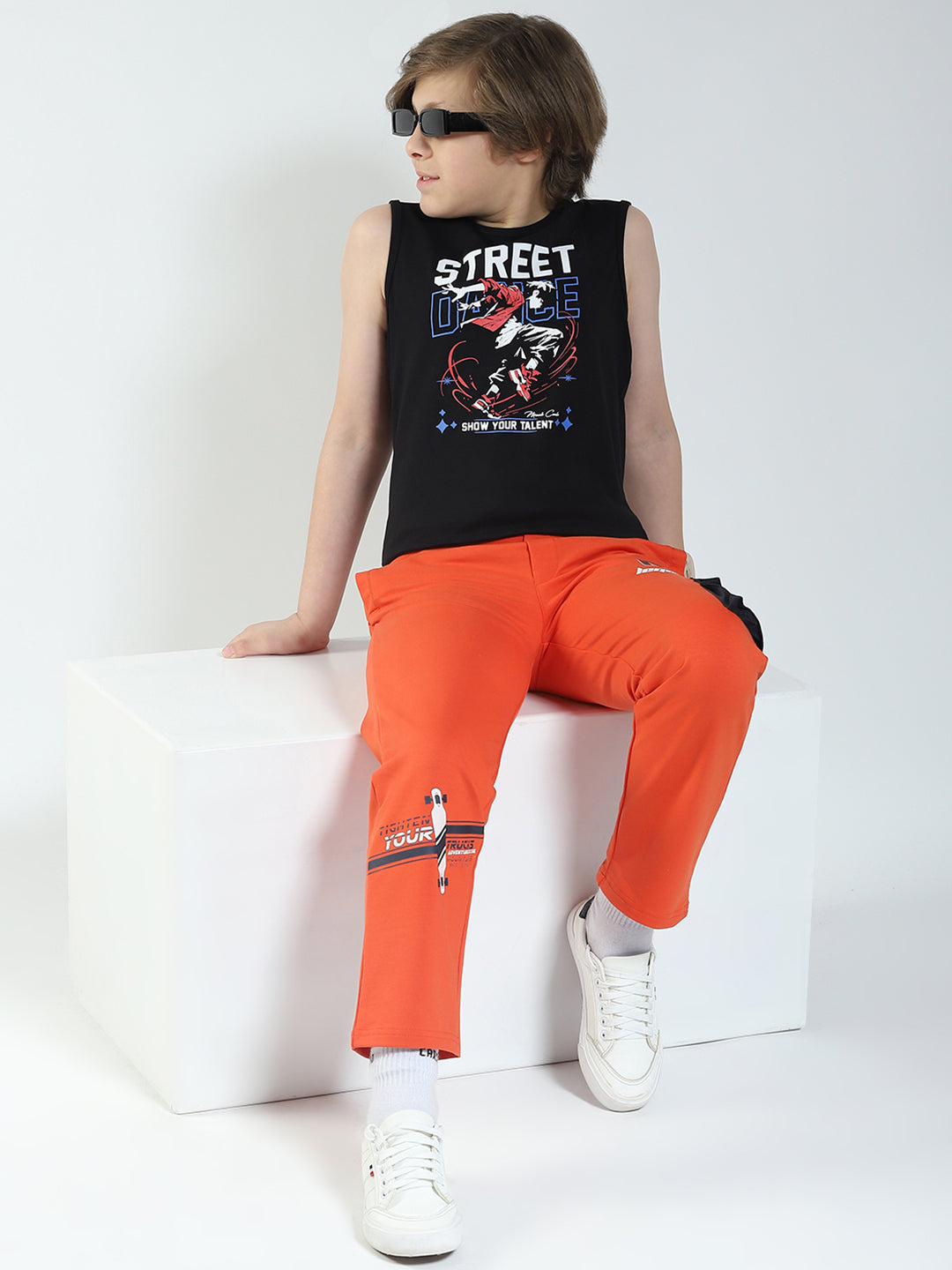 Boys Yellow & Black Printed Round Neck Sleeveless T-Shirt (Pack of 2)