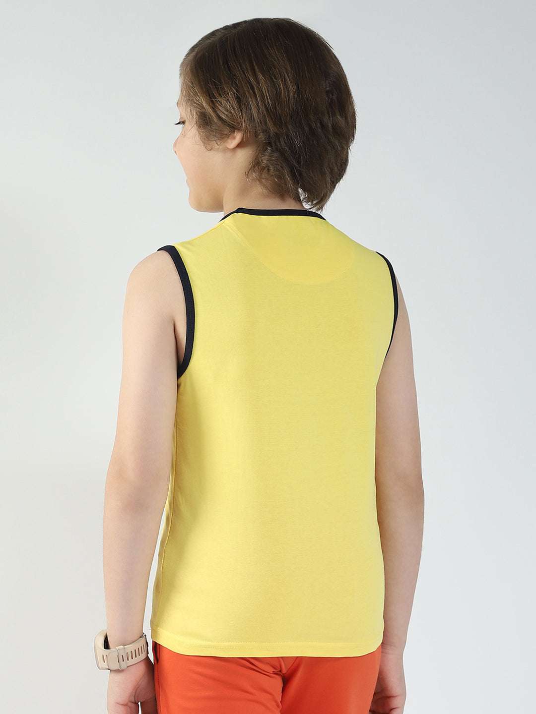 Boys Yellow & Black Printed Round Neck Sleeveless T-Shirt (Pack of 2)