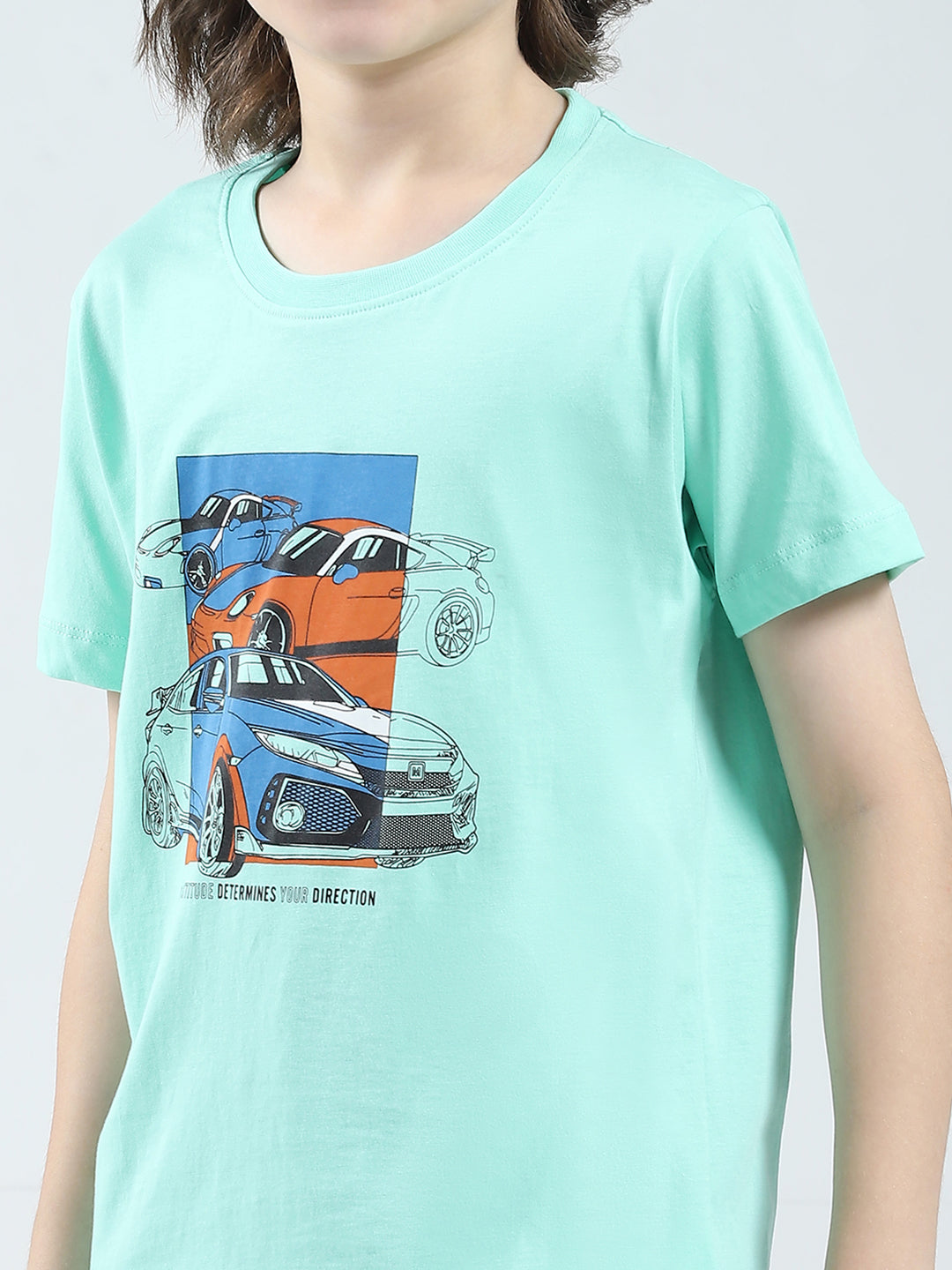 Boys White, Green & Blue Printed Round Neck Half Sleeve T-Shirt (Pack of 3)