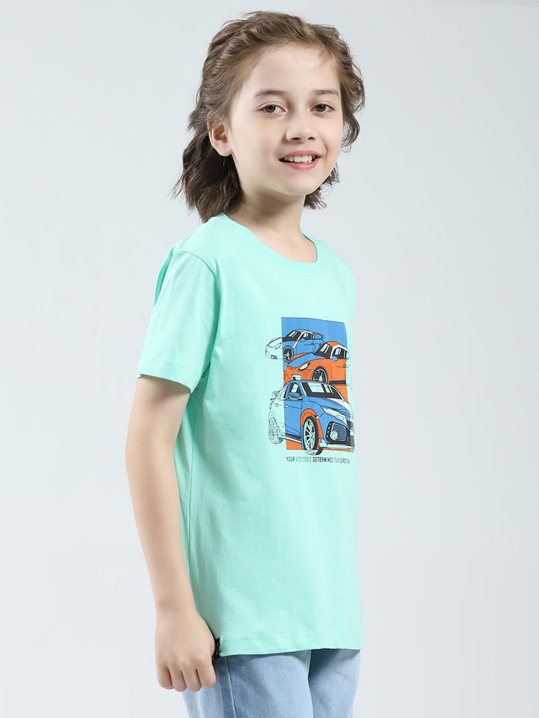 Boys White, Green & Blue Printed Round Neck Half Sleeve T-Shirt (Pack of 3)