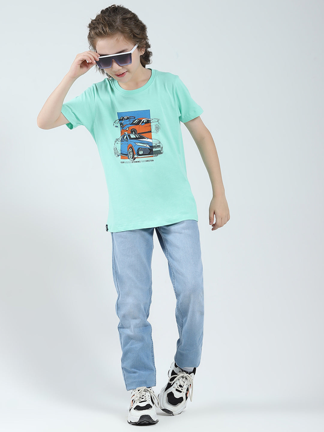 Boys White, Green & Blue Printed Round Neck Half Sleeve T-Shirt (Pack of 3)