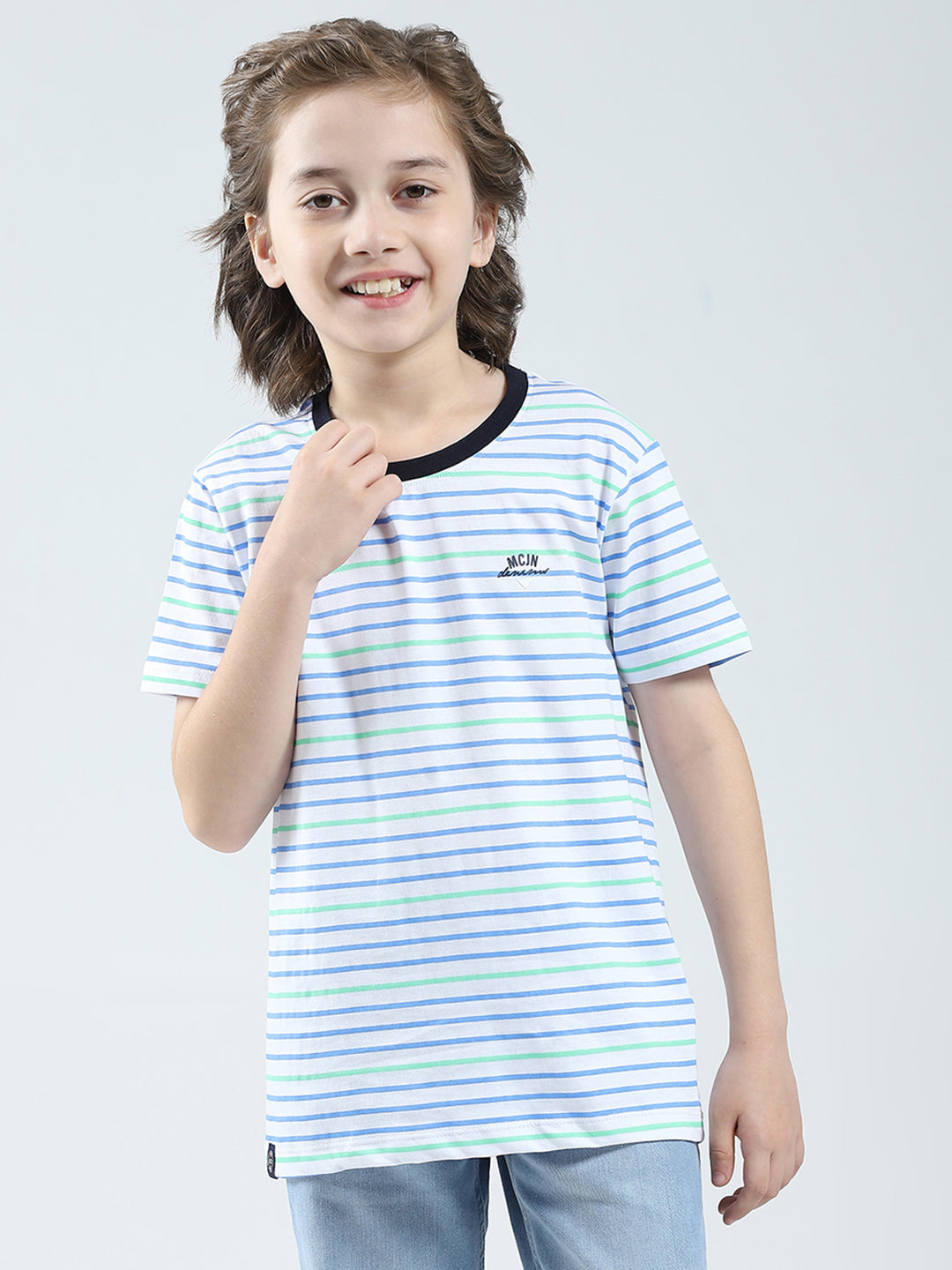 Boys White, Green & Blue Printed Round Neck Half Sleeve T-Shirt (Pack of 3)