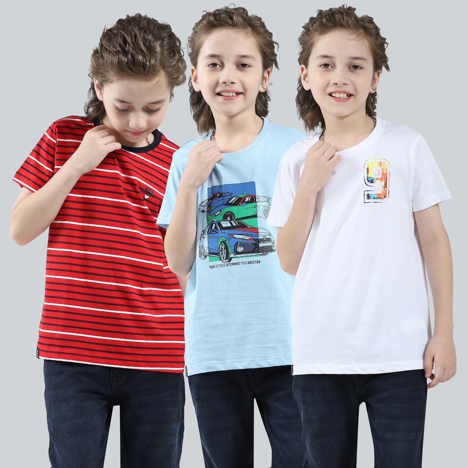 Boys Red, White & Blue Printed Round Neck Half Sleeve T-Shirt (Pack of 3)