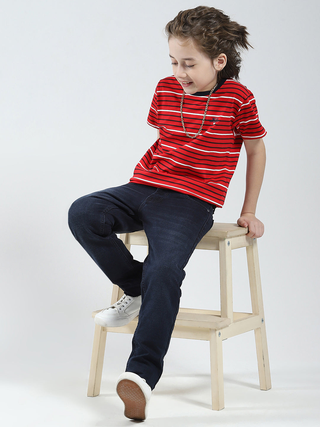 Boys Red, White & Blue Printed Round Neck Half Sleeve T-Shirt (Pack of 3)