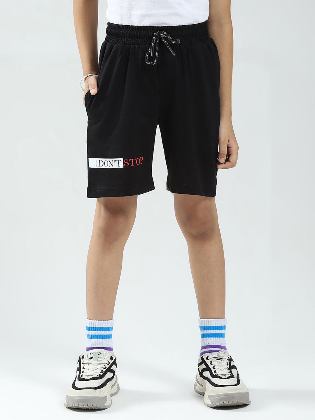 Boys Black Printed Regular Fit Bermuda