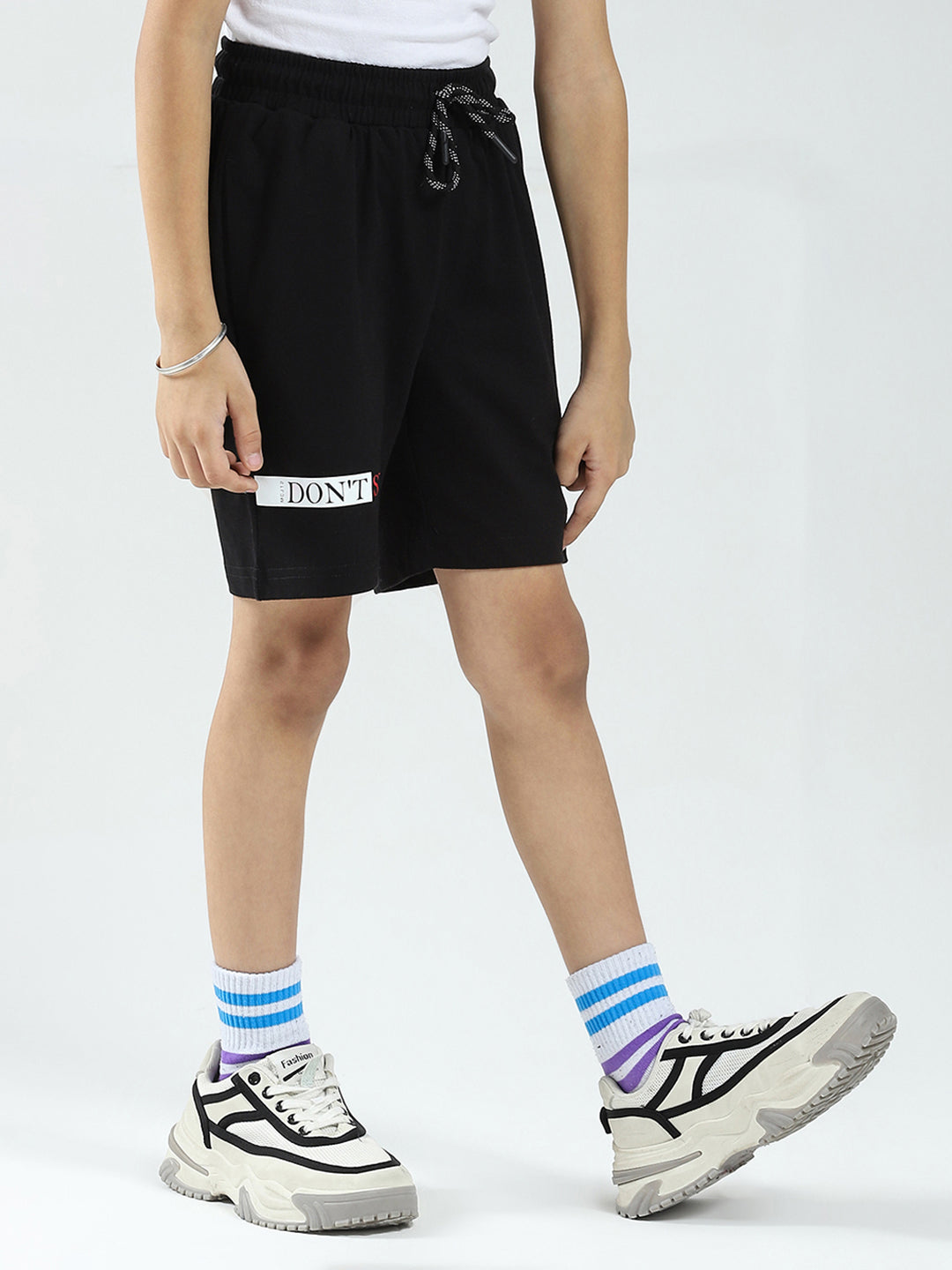 Boys Black Printed Regular Fit Bermuda