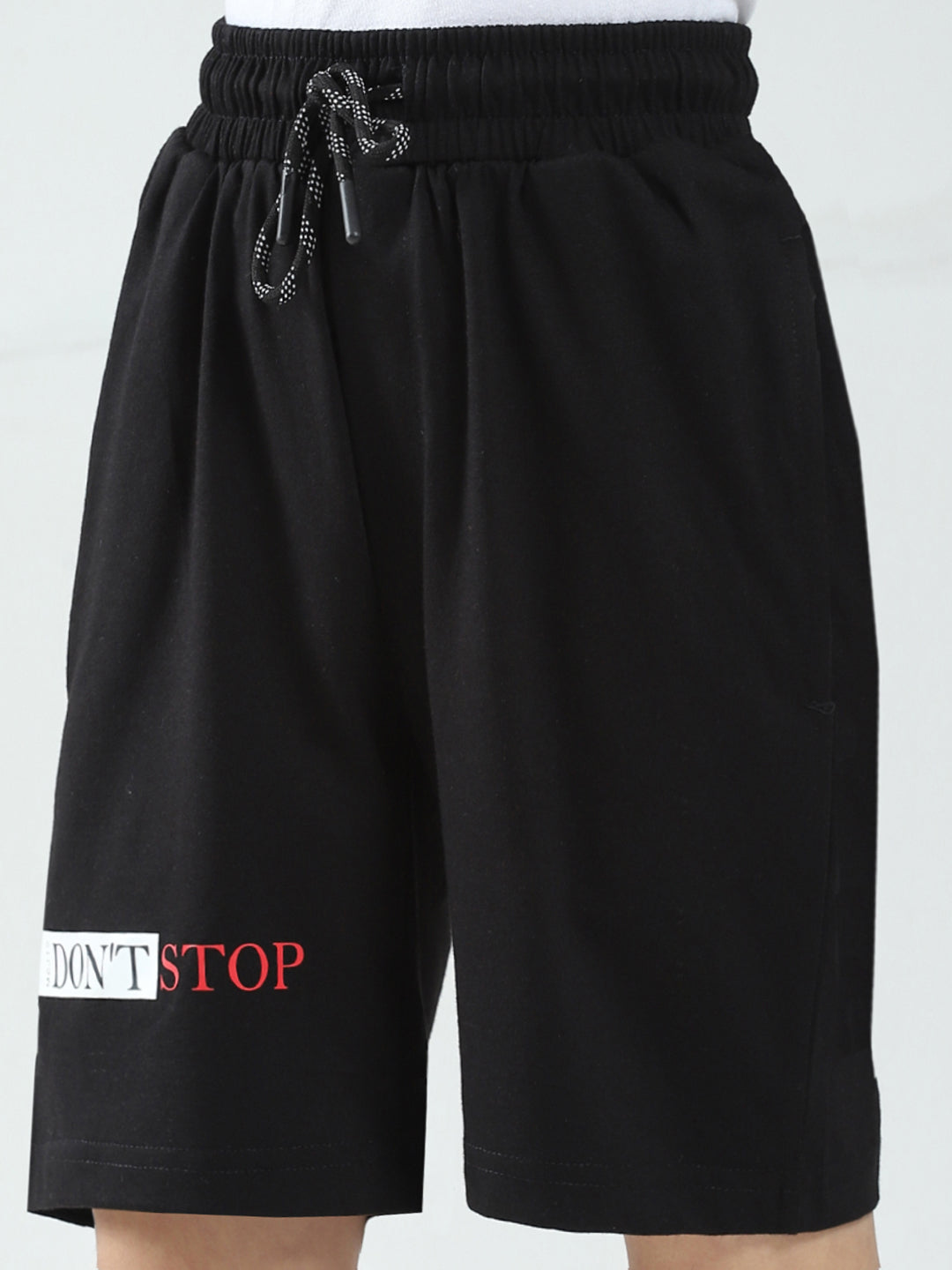 Boys Black Printed Regular Fit Bermuda