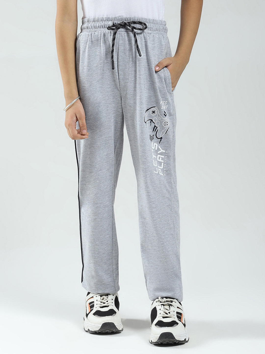 Boys Grey Printed Regular Fit Lower