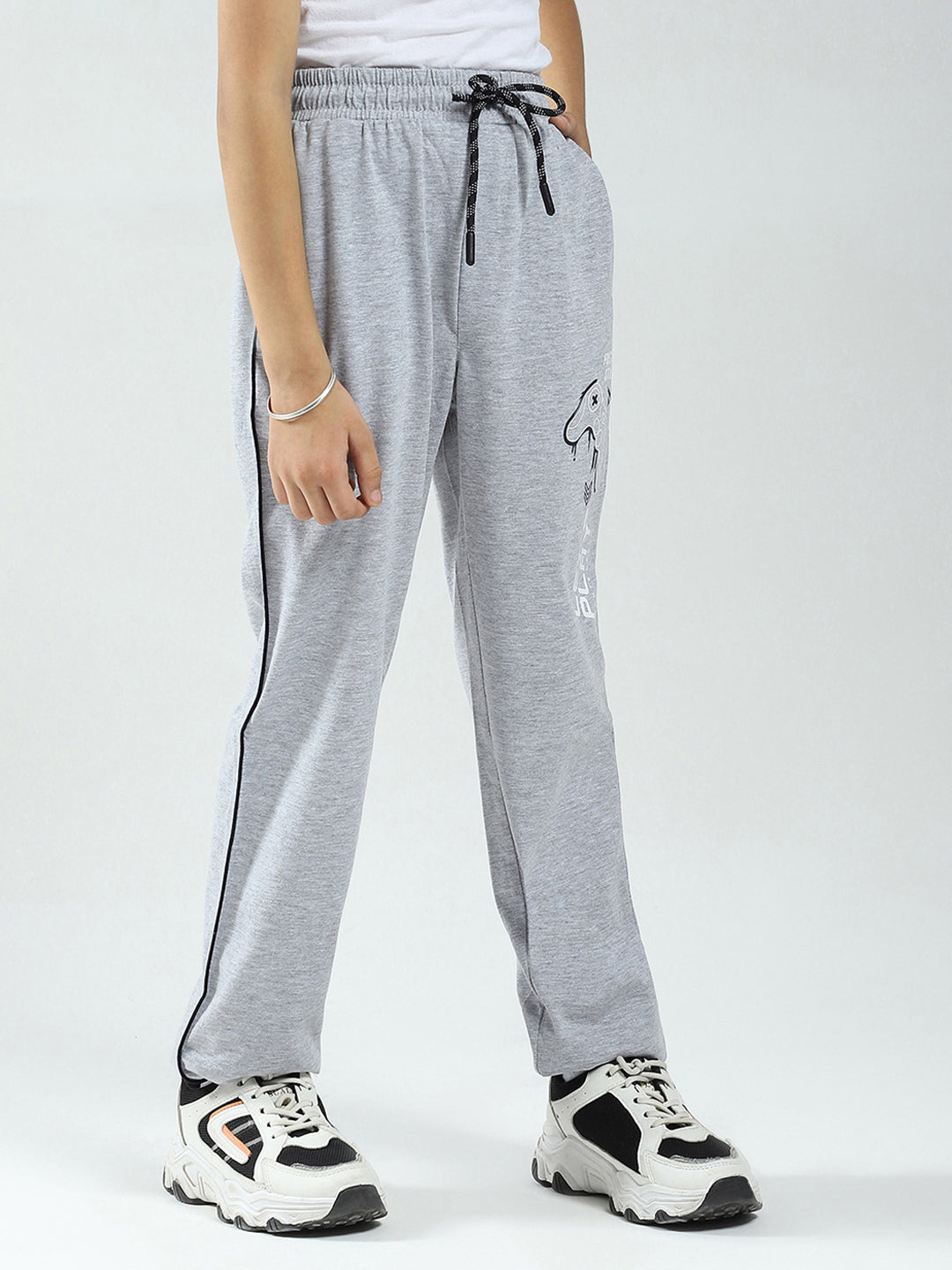 Boys Grey Printed Regular Fit Lower