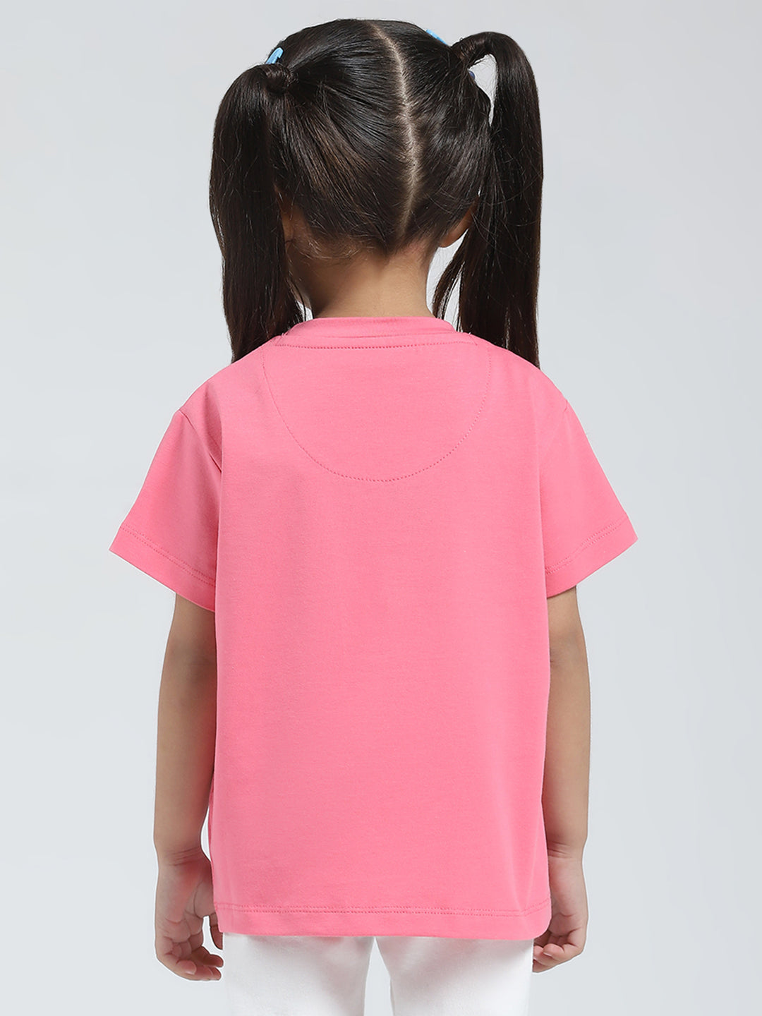 Girls Pink Solid Round Neck Half Sleeve Top