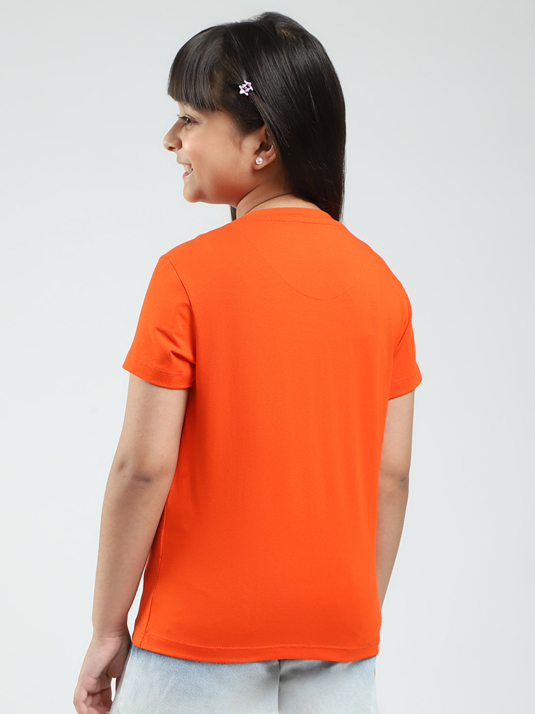 Girls Yellow & Orange Printed Round Neck Half Sleeve Top 2Pc Set