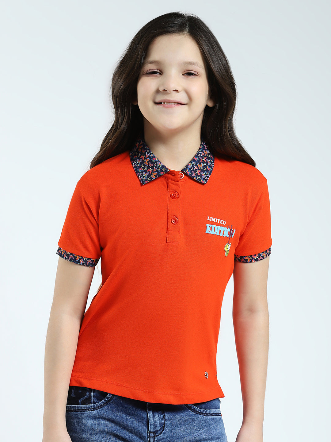 Half Sleeve Orange T Shirt With Collar Girls Orange Solid Collar