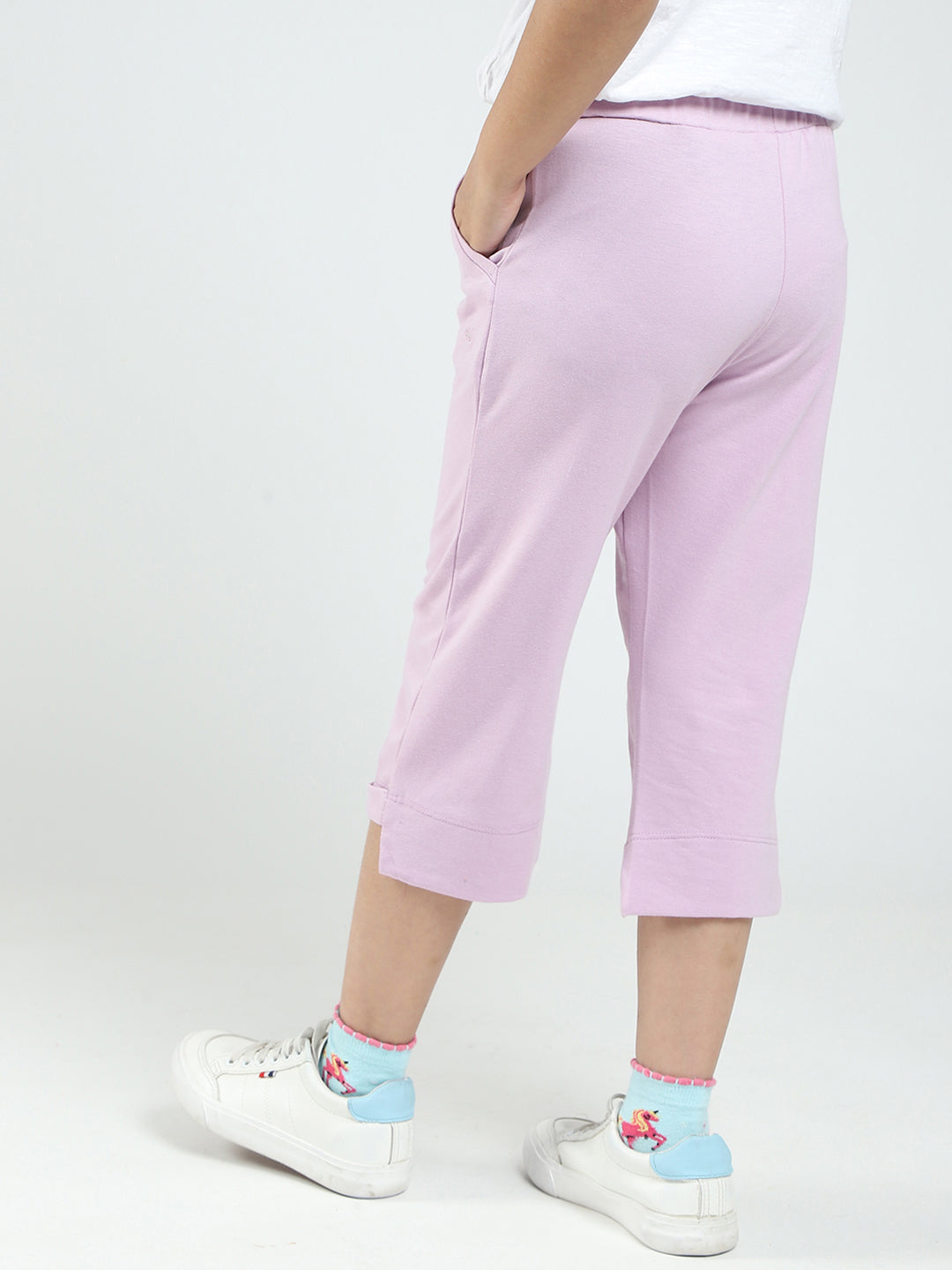 Girls Purple Solid Regular Fit Capri