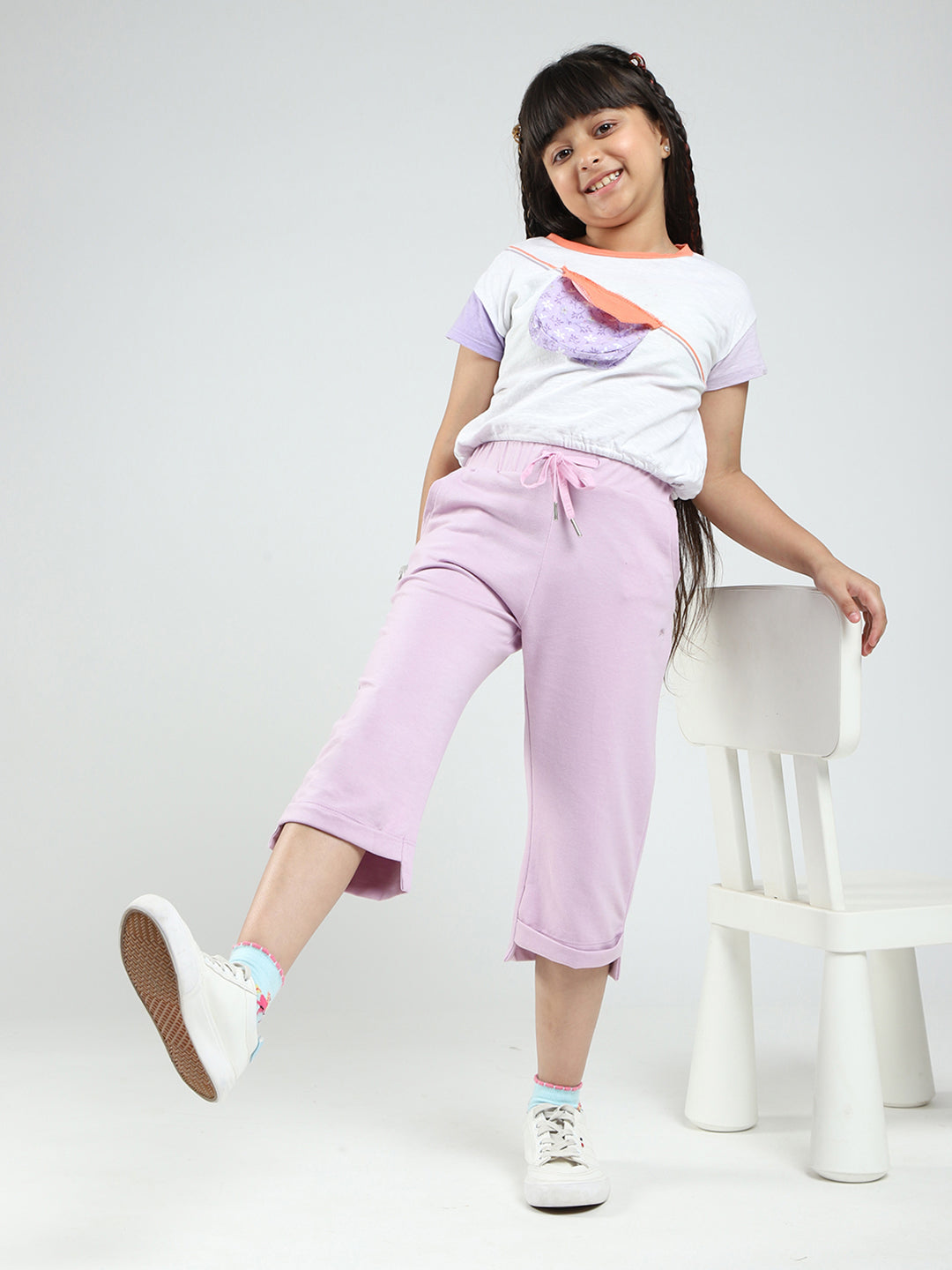 Girls Purple Solid Regular Fit Capri