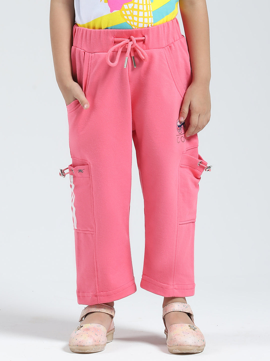 Girls Pink Solid Regular Fit Capri