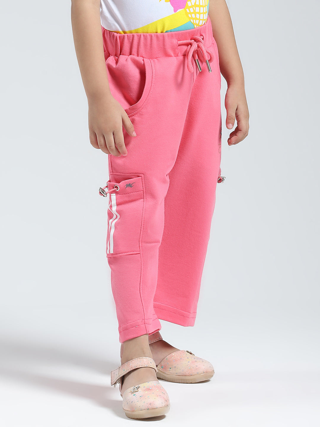 Girls Pink Solid Regular Fit Capri