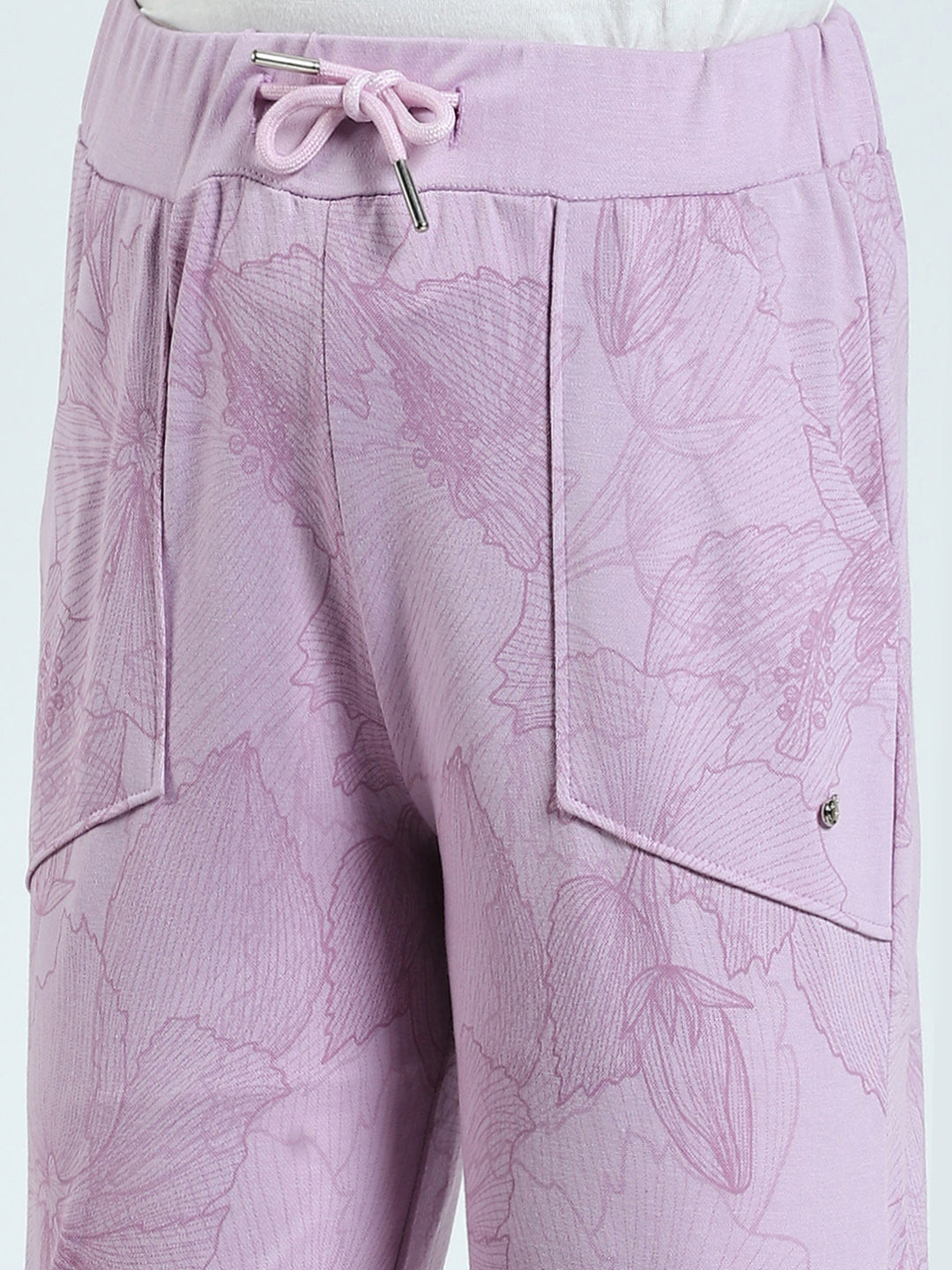 Girls Purple Printed Regular Fit Capri