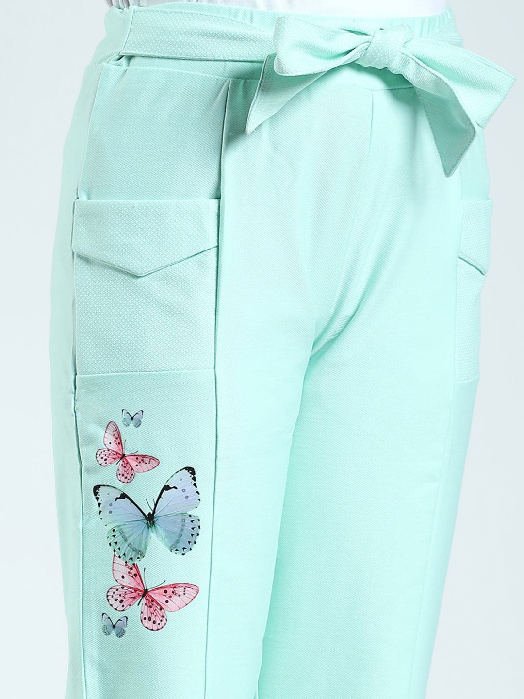 Girls Green Printed Regular Fit Capri