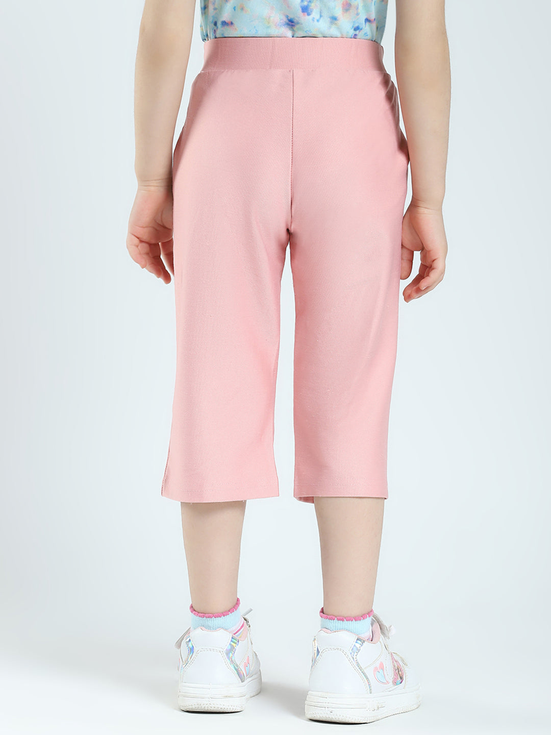 Girls Peach Printed Regular Fit Capri