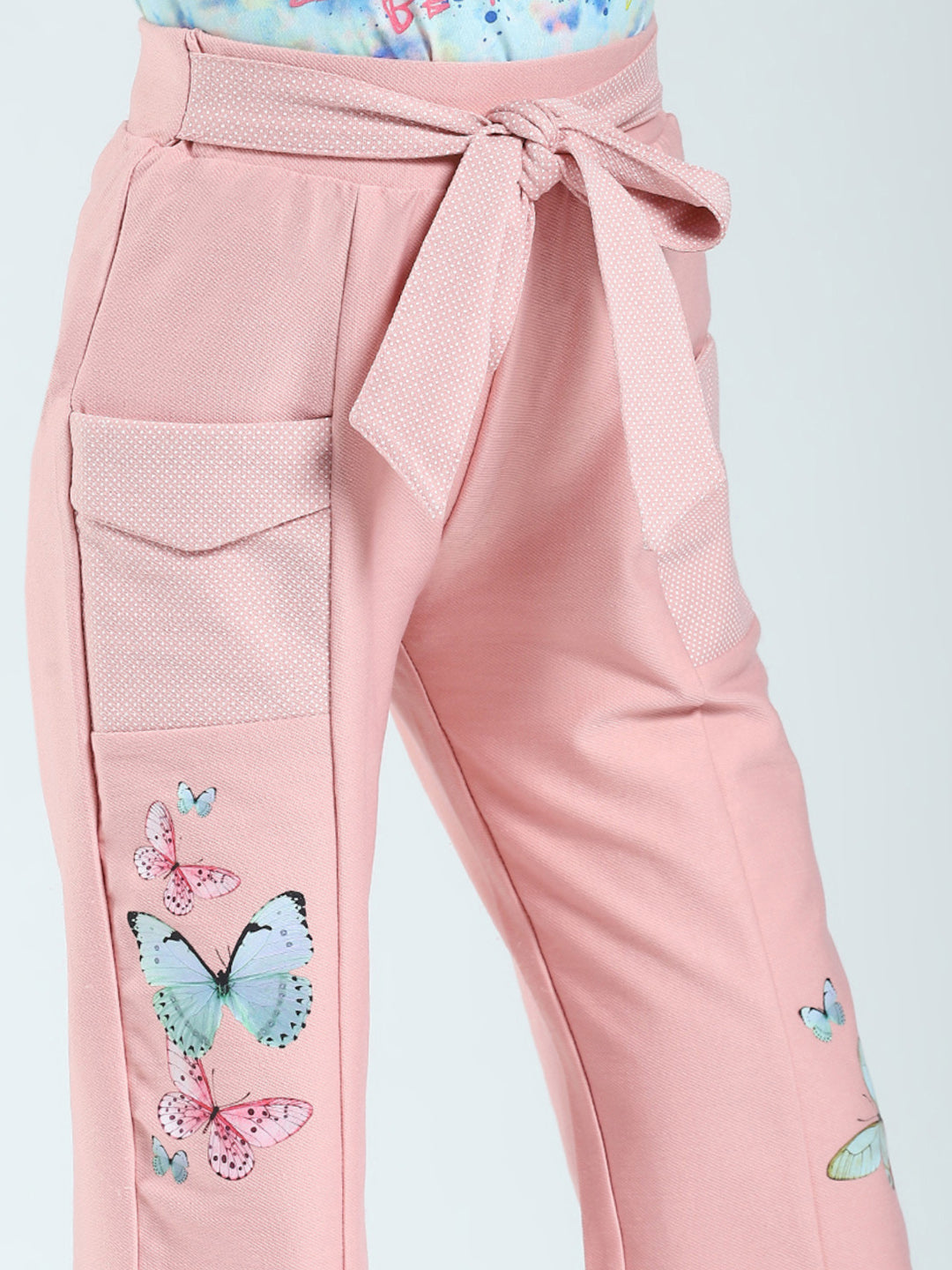 Girls Peach Printed Regular Fit Capri