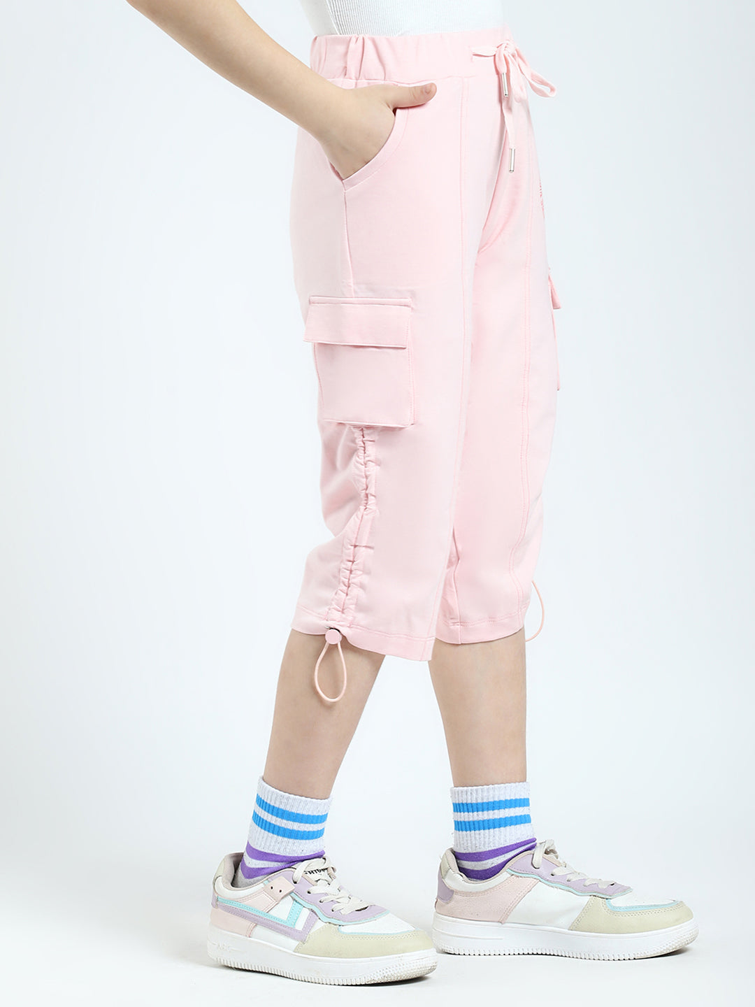 Girls Pink Solid Regular Fit Capri