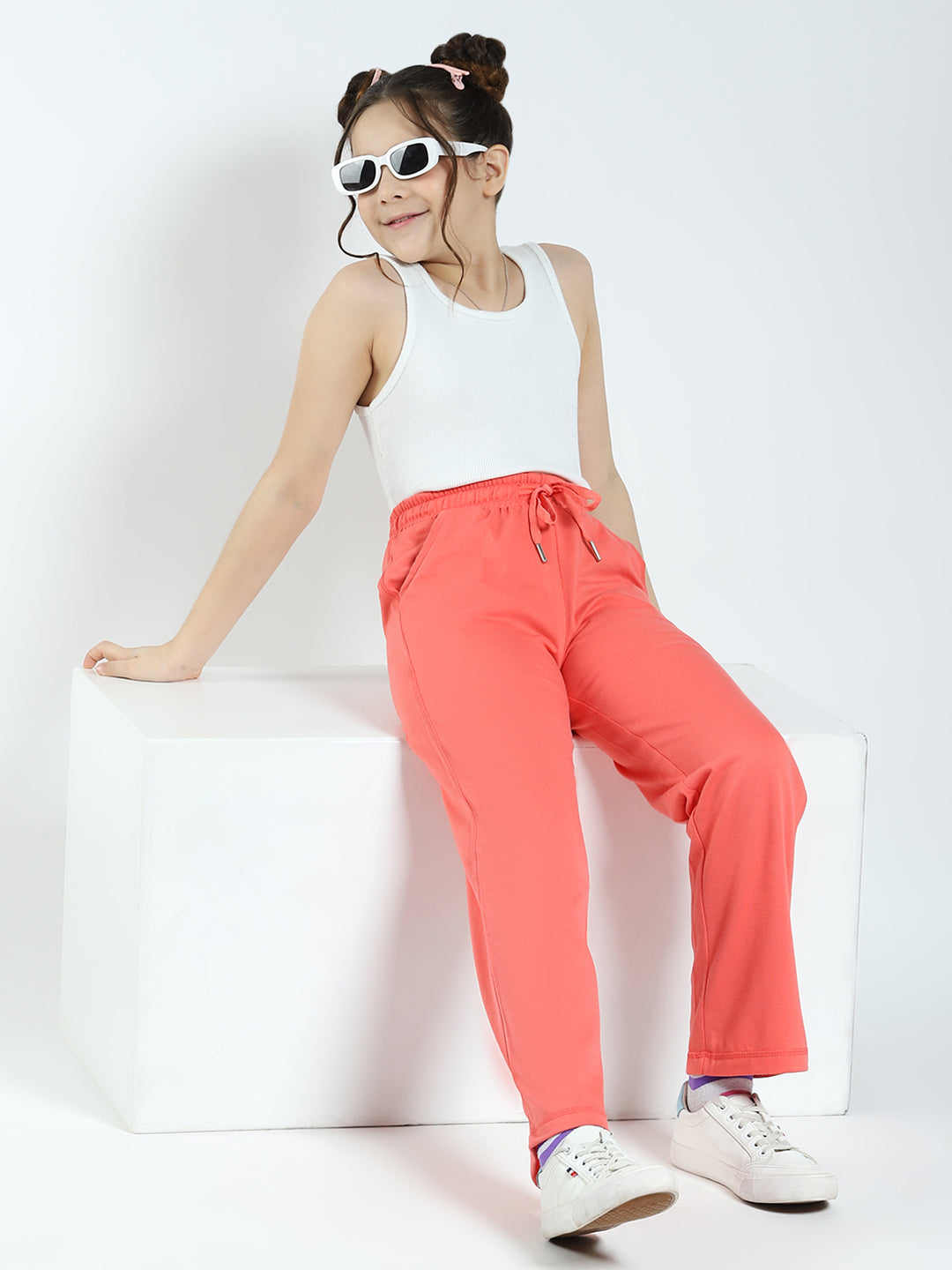 Girls Coral Solid Regular Fit Lower