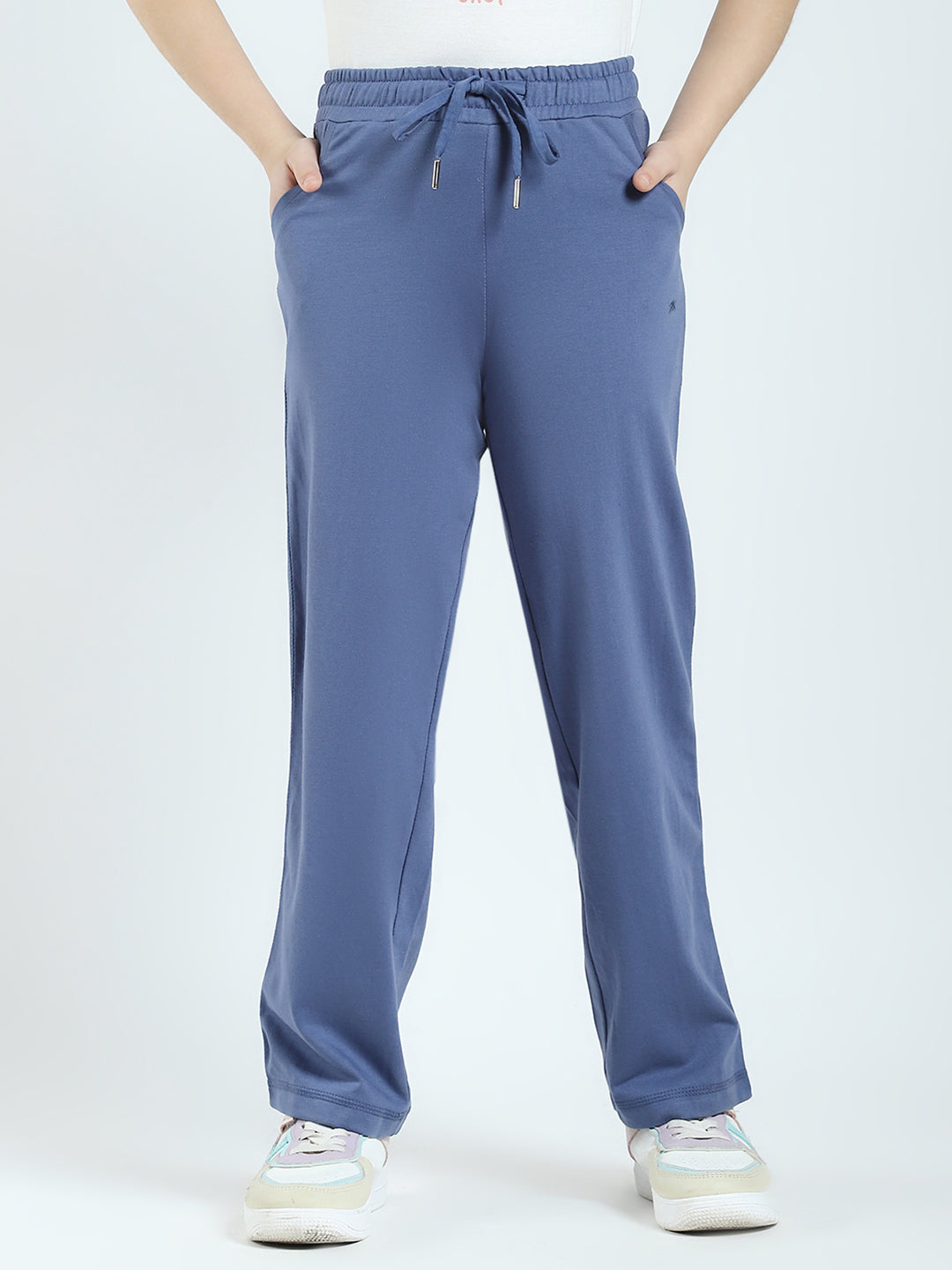 Girls Blue Solid Regular Fit Lower