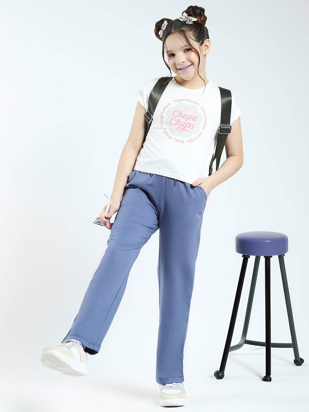 Girls Blue Solid Regular Fit Lower