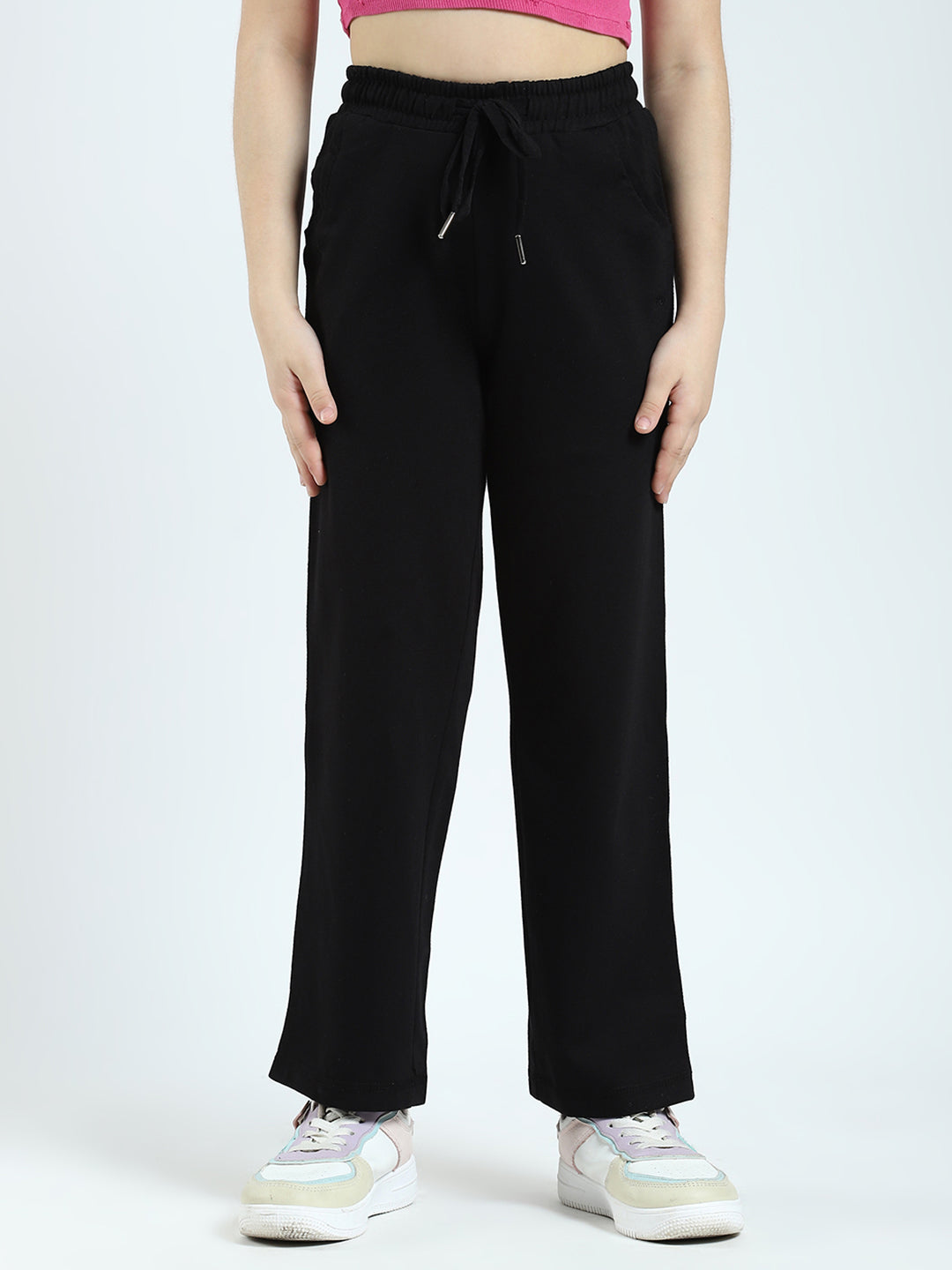 Girls Black Solid Regular Fit Lower