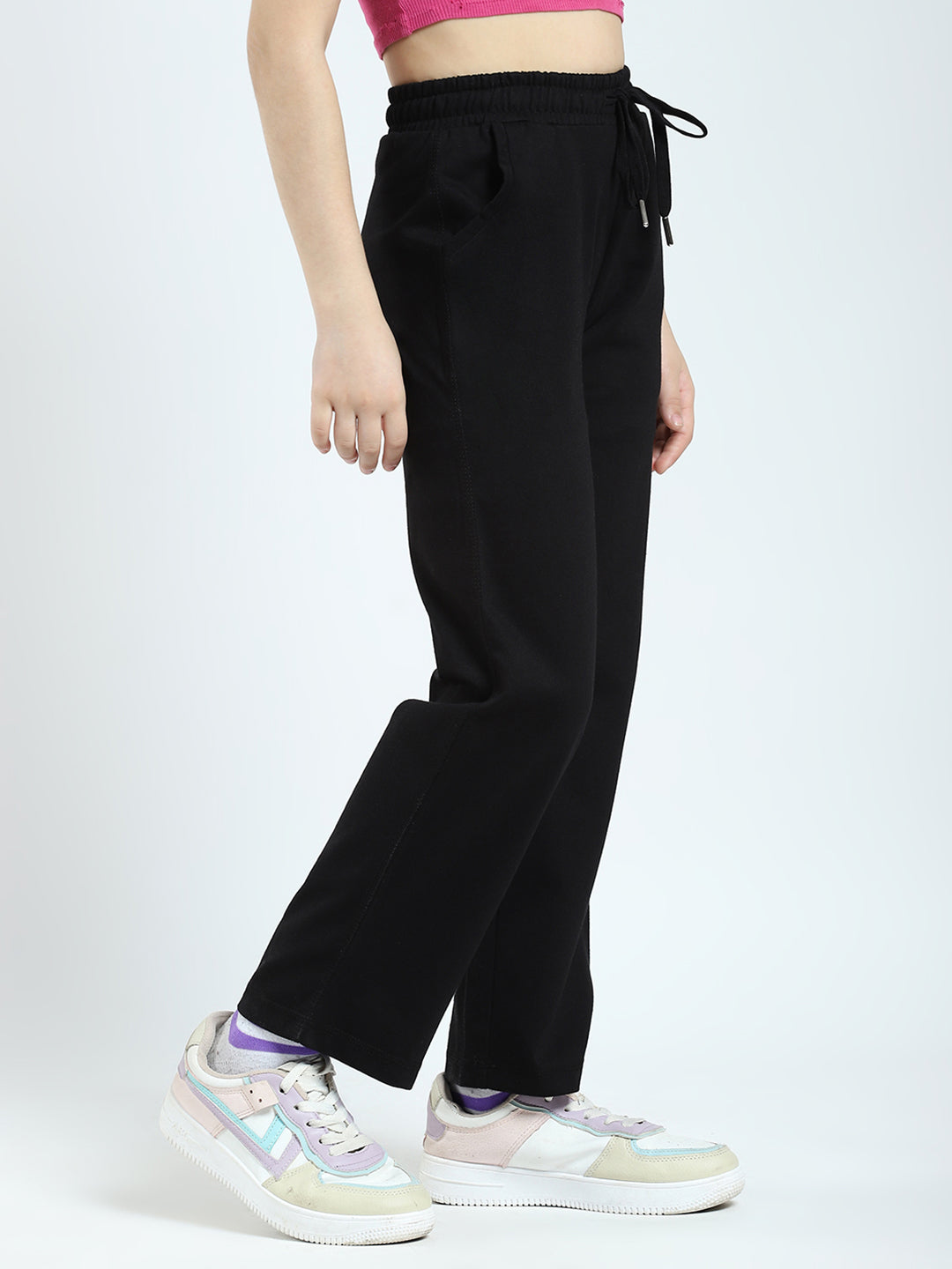 Girls Black Solid Regular Fit Lower