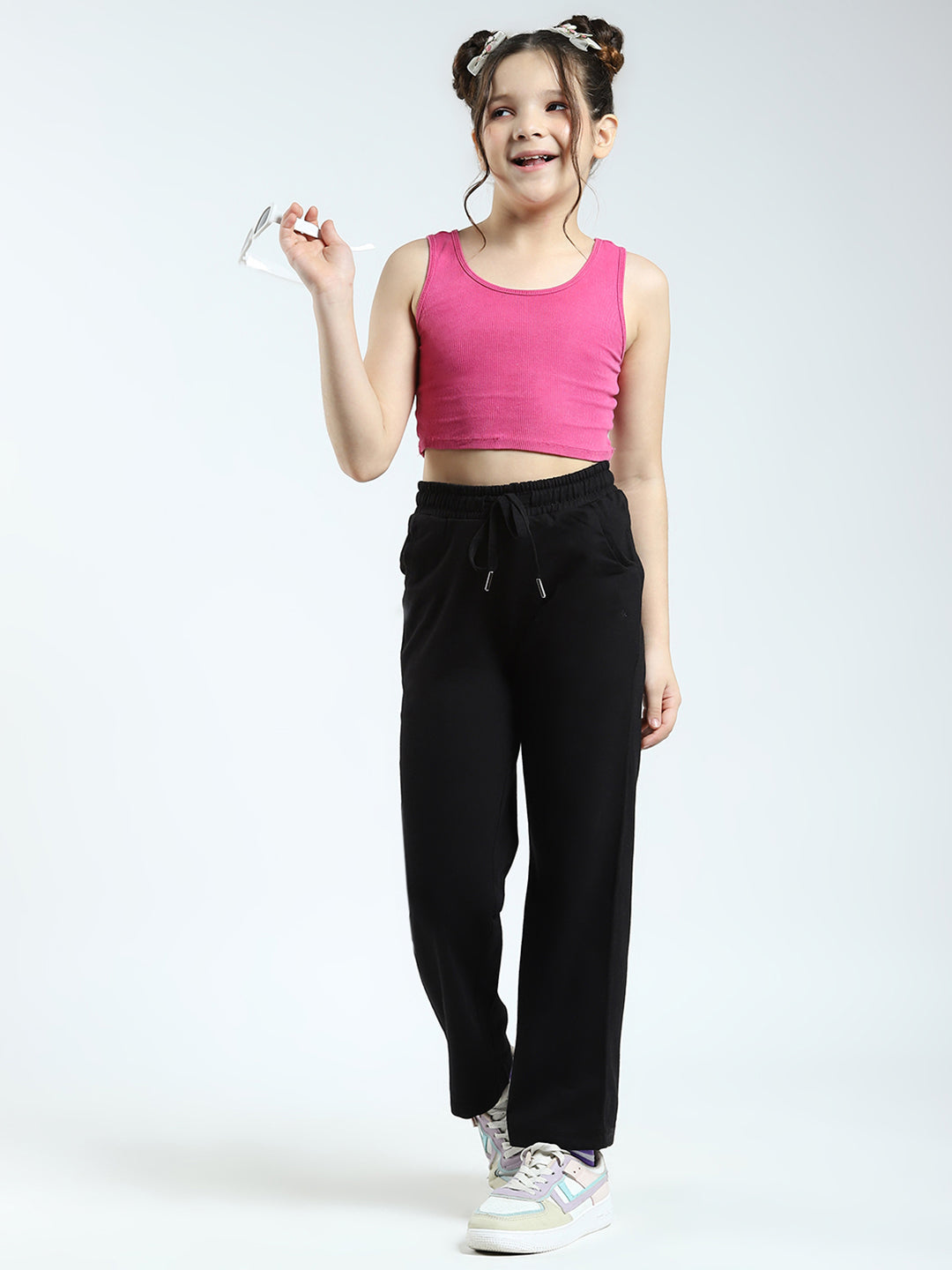 Girls Black Solid Regular Fit Lower